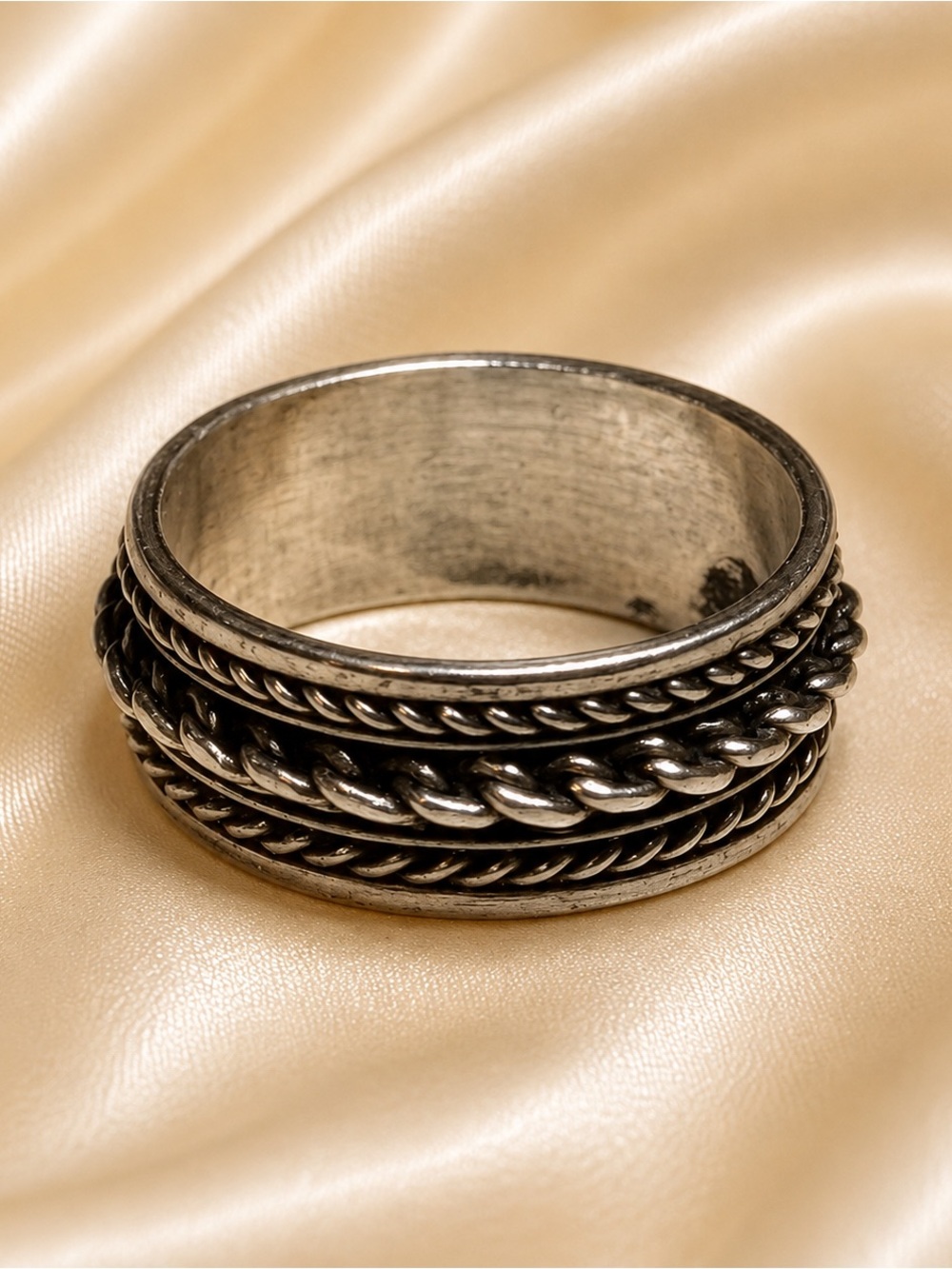 Sterling Silver 925 Braided Rope Chain Wide Band Ring Size 8
